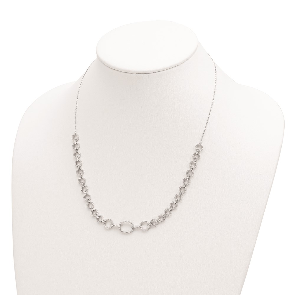 Sterling Silver Rhodium-plated Polished CZ Fancy Link w/3 in ext. Necklace (QG6039-17)