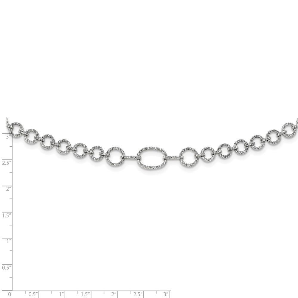 Sterling Silver Rhodium-plated Polished CZ Fancy Link w/3 in ext. Necklace (QG6039-17)