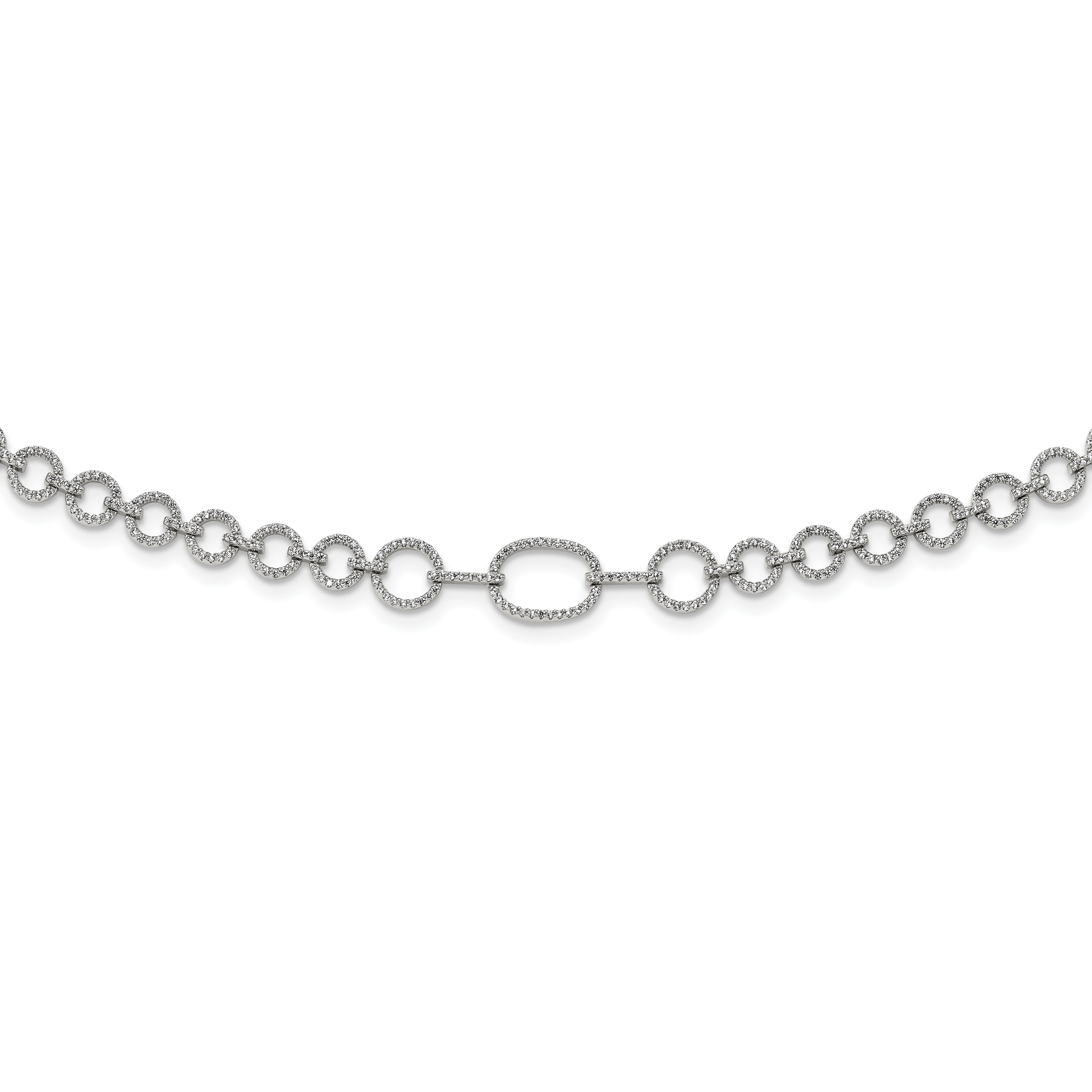 Sterling Silver Rhodium-plated Polished CZ Fancy Link w/3 in ext. Necklace (QG6039-17)