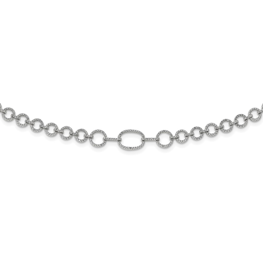 Sterling Silver Rhodium-plated Polished CZ Fancy Link w/3 in ext. Necklace (QG6039-17)