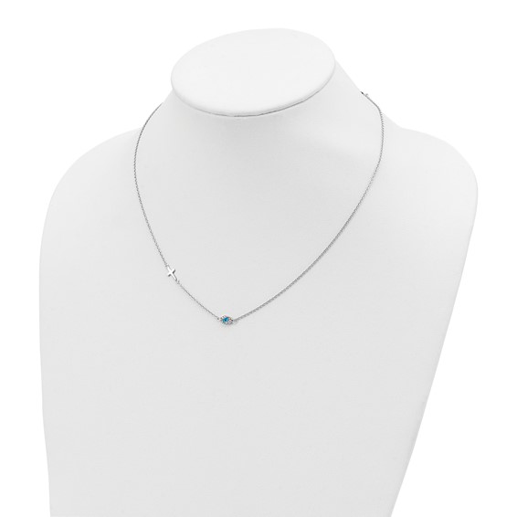 Sterling Silver RH CZ Enamel Cross w/Eye 16.5in w/2in ext Necklace