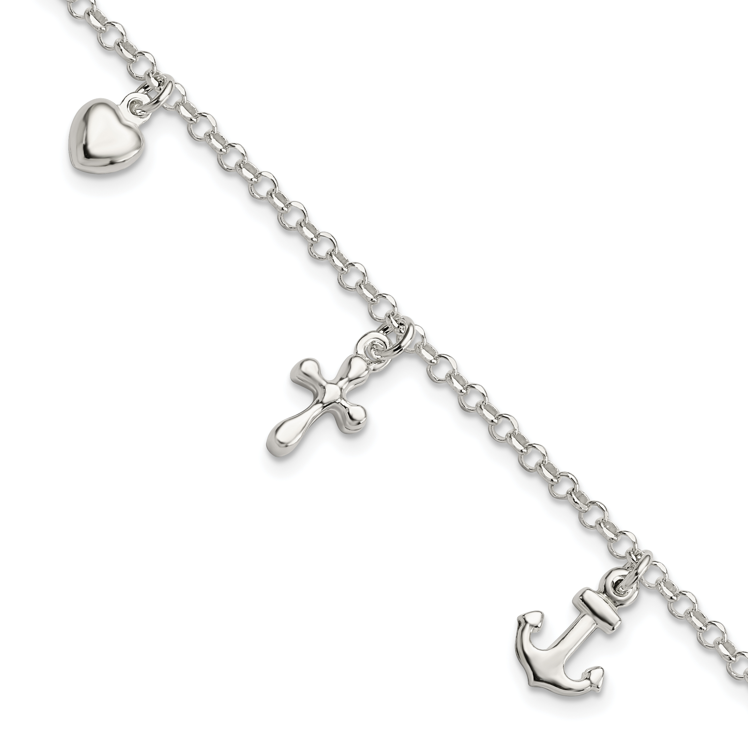 Sterling Silver Cross, Anchor, Heart Bracelet (QG6048-7.5)