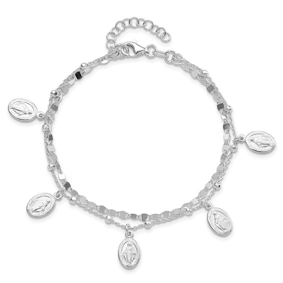 Sterling Silver Dbl Miraculous Medal w/1 in ext. Bracelet