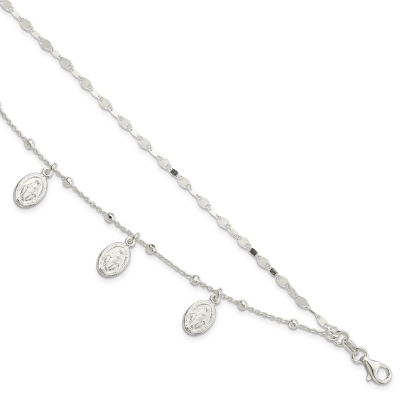 Sterling Silver Dbl Miraculous Medal w/1 in ext. Bracelet