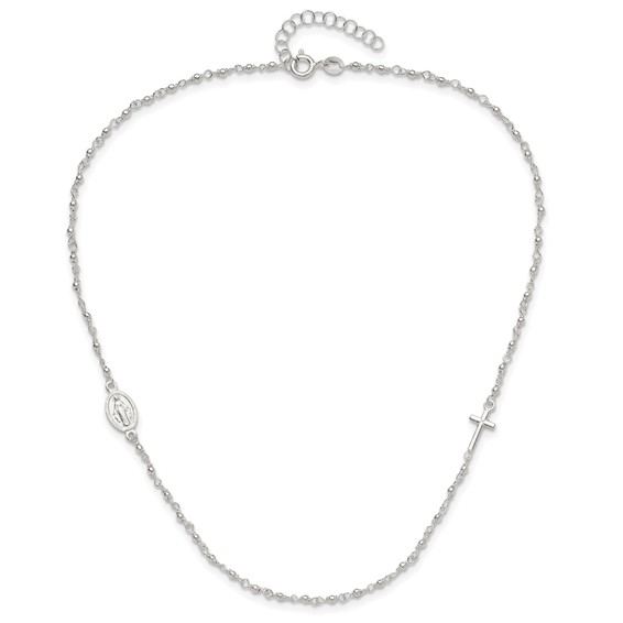 Sterling Silver Medal/Cross w/1.5in ext. Rosary Necklace