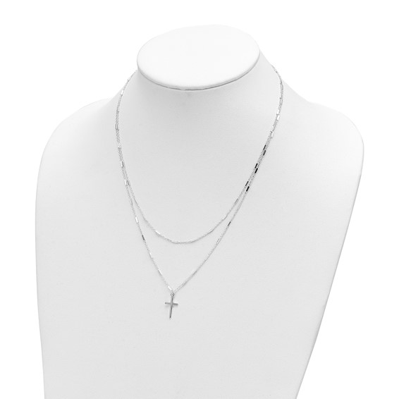 Sterling Silver Fancy Cross Double Strand Necklace