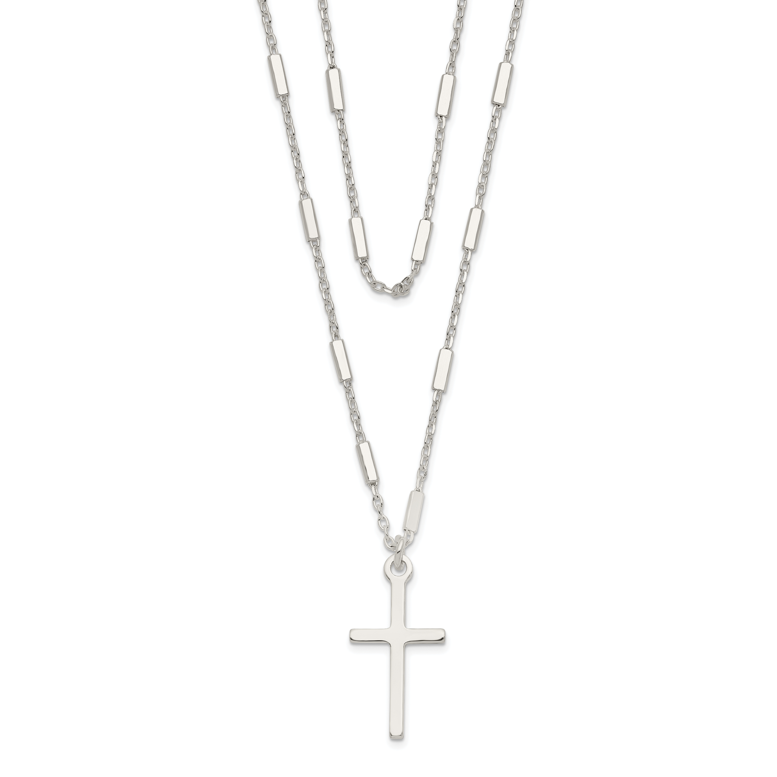 Sterling Silver Fancy Cross Double Strand Necklace (QG6058-16.25)