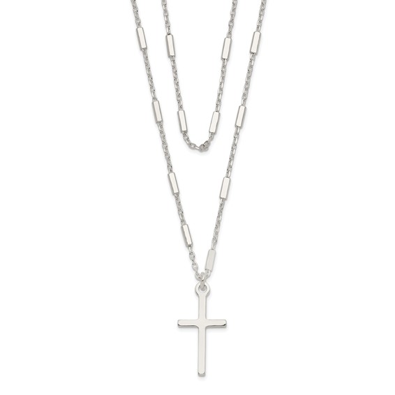 Sterling Silver Fancy Cross Double Strand Necklace