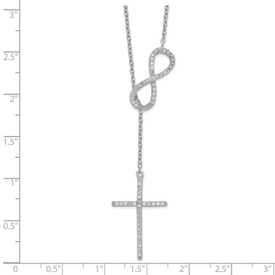 Sterling Silver Polished Rhodium CZ Cross/Infinity Symbol 18in Necklace