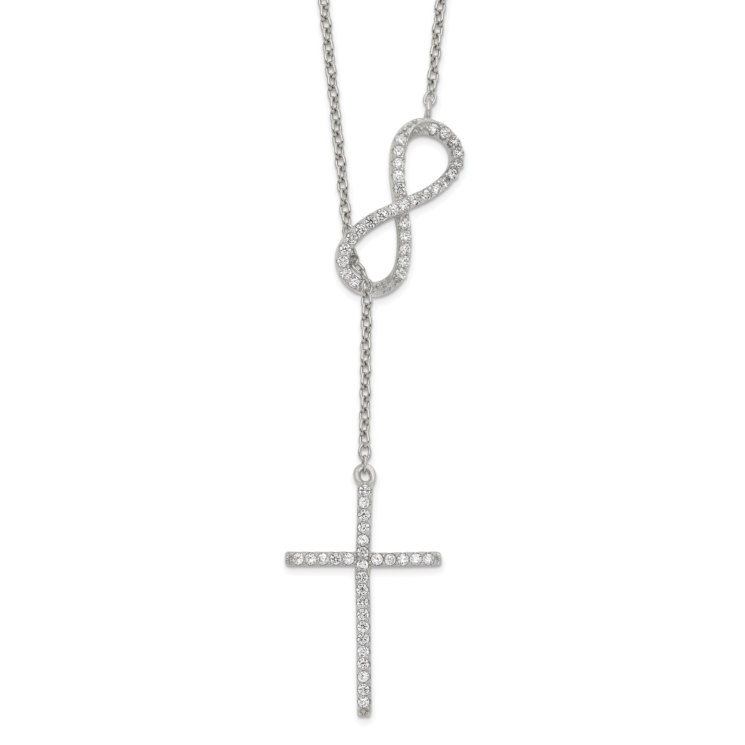 Sterling Silver Polished Rhodium CZ Cross/Infinity Symbol 18in Necklace (QG6063-18)