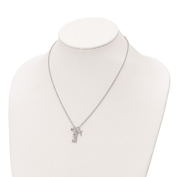 Sterling Silver Rhodium-plated CZ and Cross D/C Bead Chain Necklace