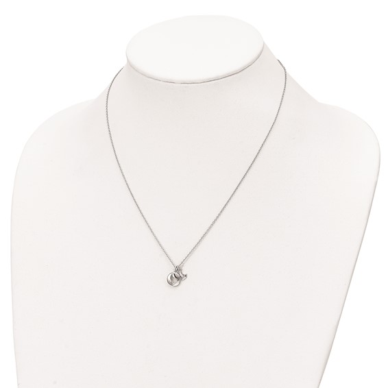Sterling Silver Rhodium-plated CZ Cut Out Dove & Dangle Necklace