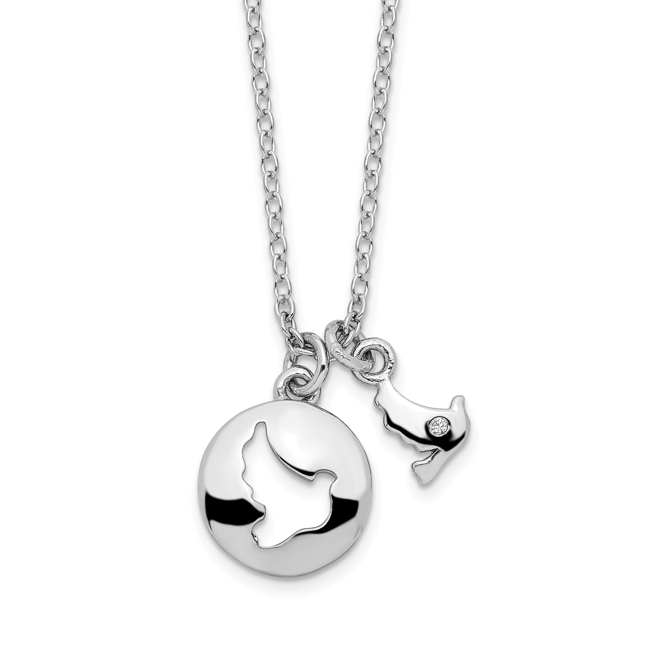 Sterling Silver Rhodium-plated CZ Cut Out Dove & Dangle Necklace (QG6073-18)