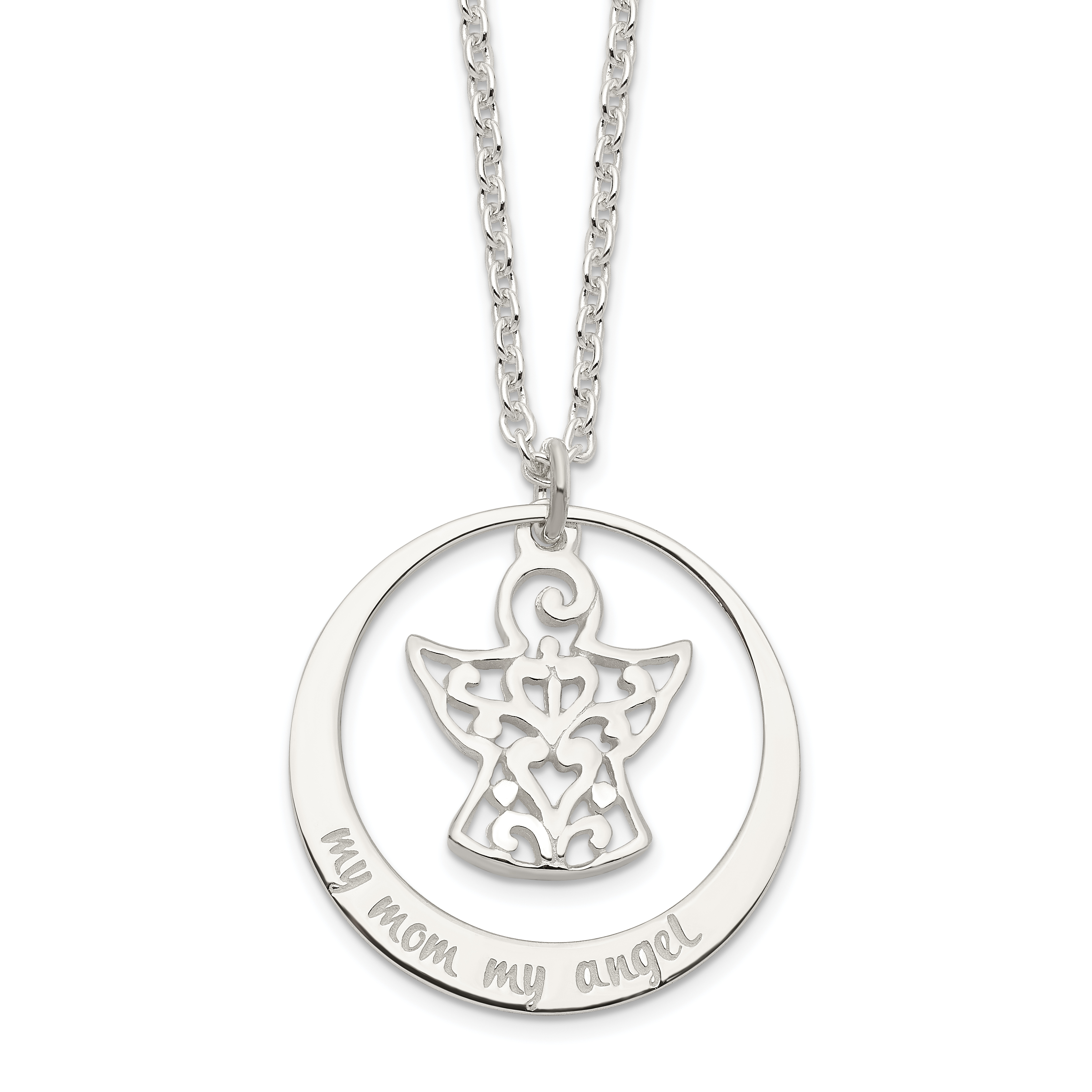 Sterling Silver My Mom My Angel Necklace (QG6074-16)