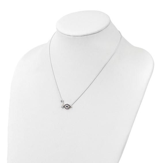 Sterling Silver Polished CZ Evil Eye Necklace