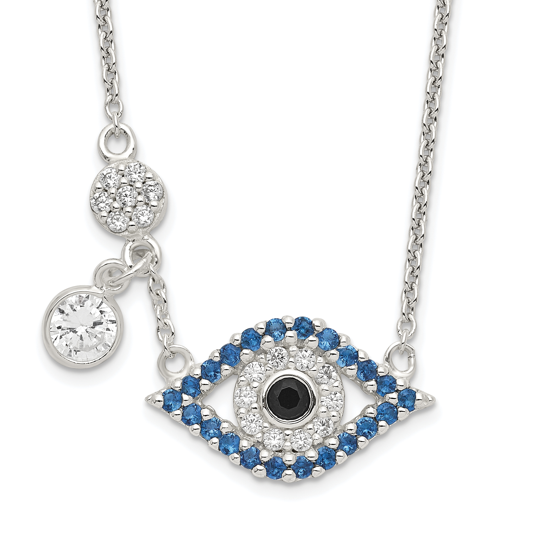 Sterling Silver Polished CZ Evil Eye Necklace (QG6075-18)