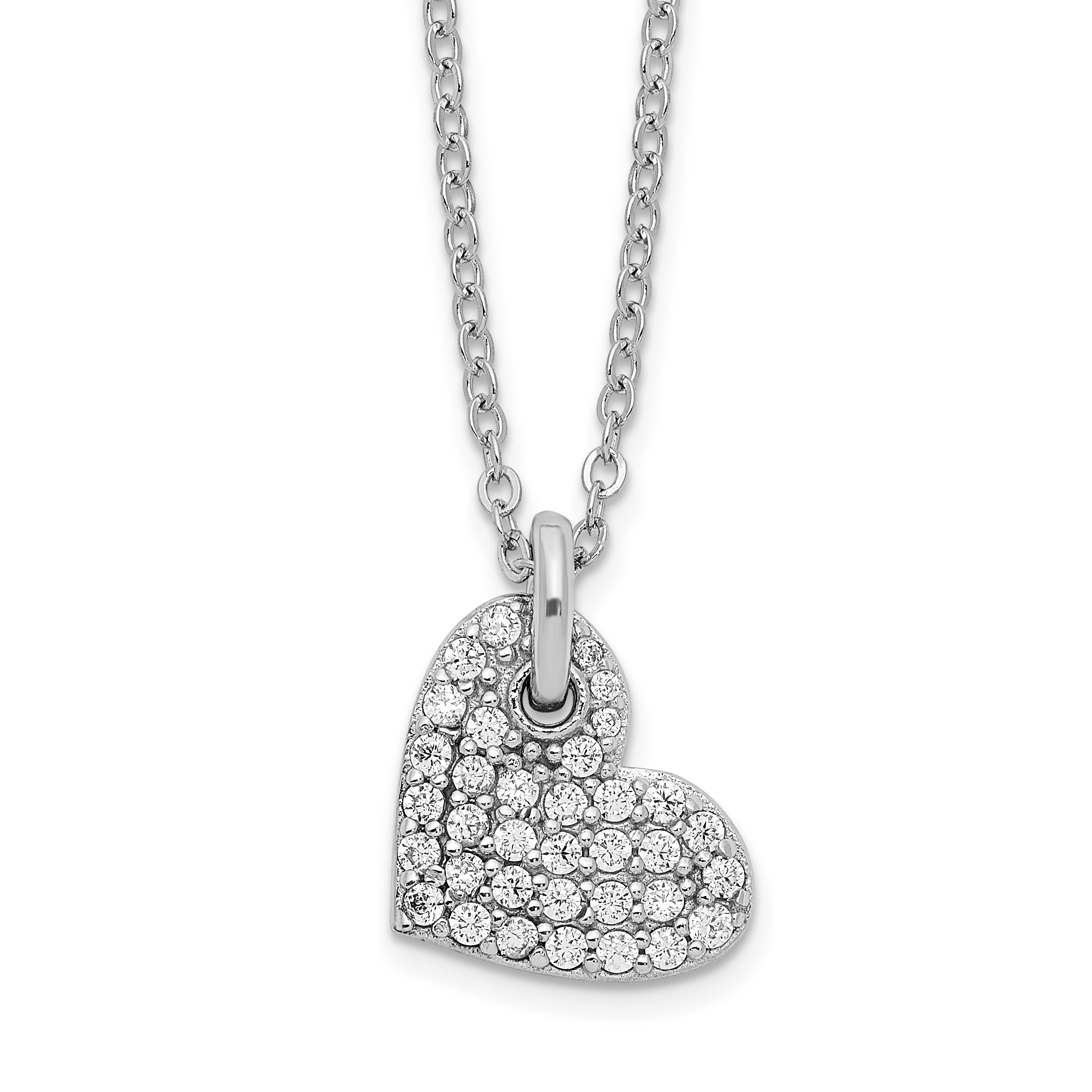 Sterling Silver Rhodium-plated Polished CZ Heart Necklace (QG6076-18)