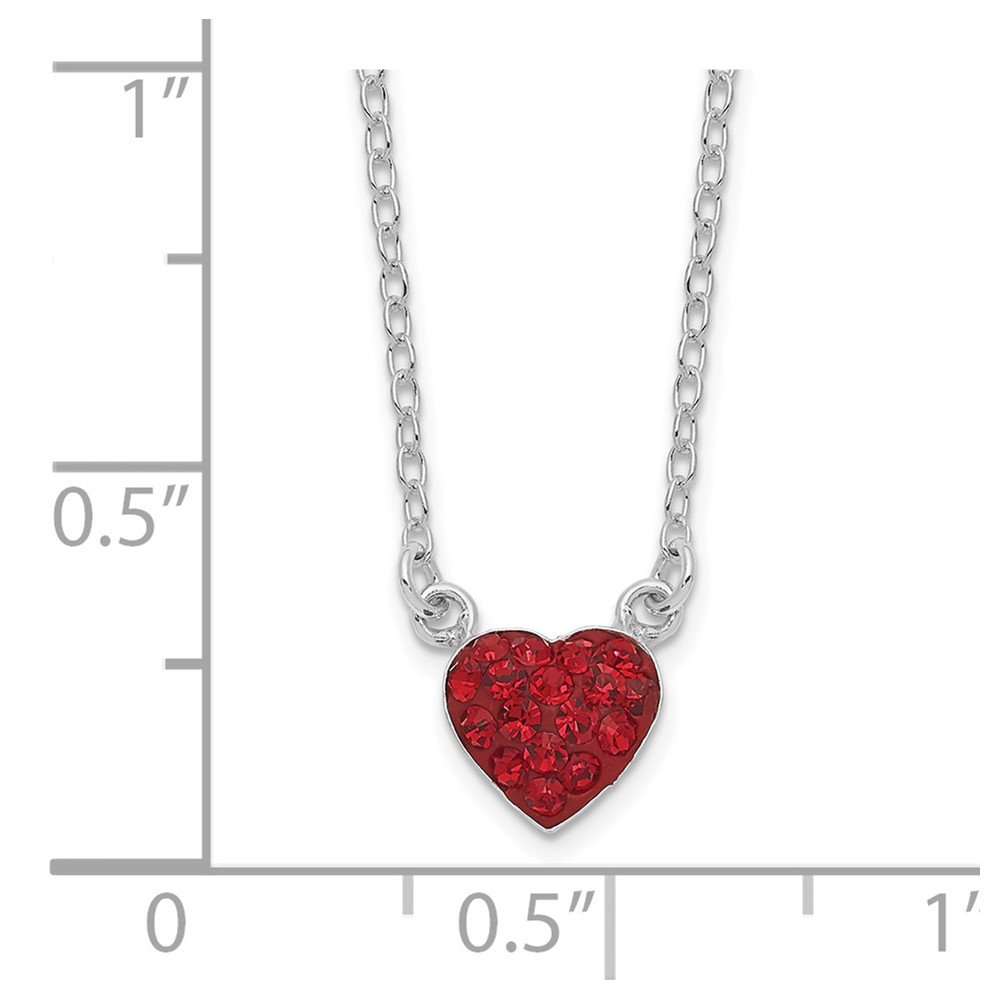 Sterling Silver 18.25in Rhodium-plated Polished Red Crystal Heart Necklace (QG6077-18.25)