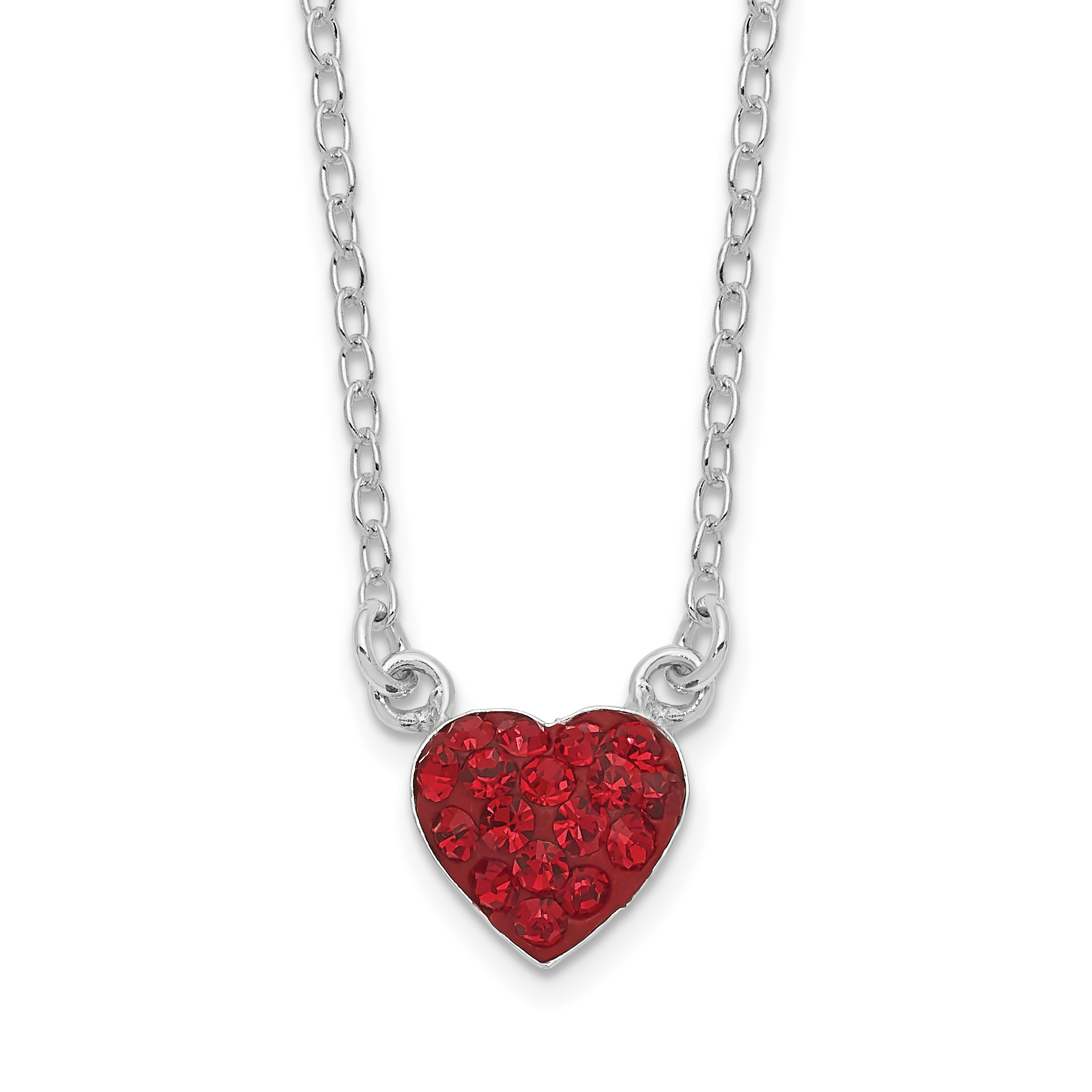 Sterling Silver 18.25in Rhodium-plated Polished Red Crystal Heart Necklace (QG6077-18.25)