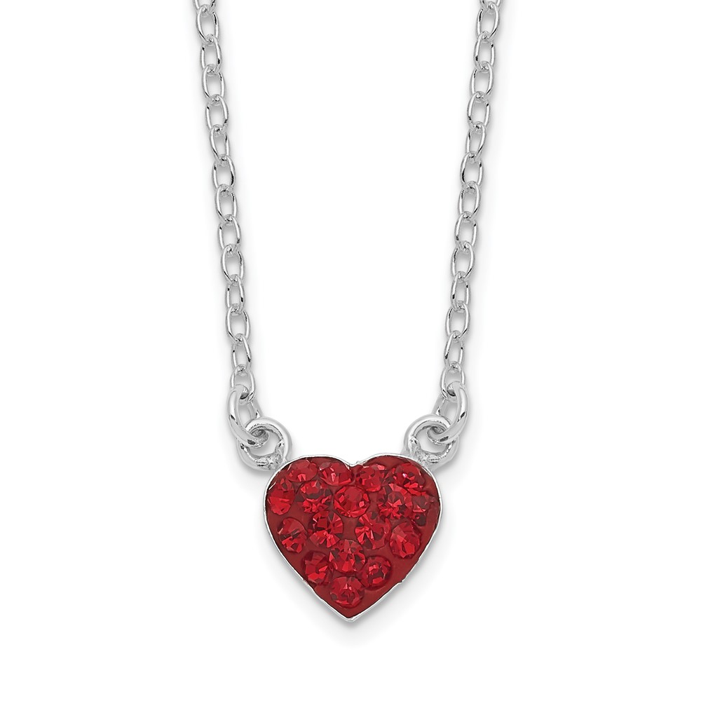 Sterling Silver 18.25in Rhodium-plated Polished Red Crystal Heart Necklace (QG6077-18.25)
