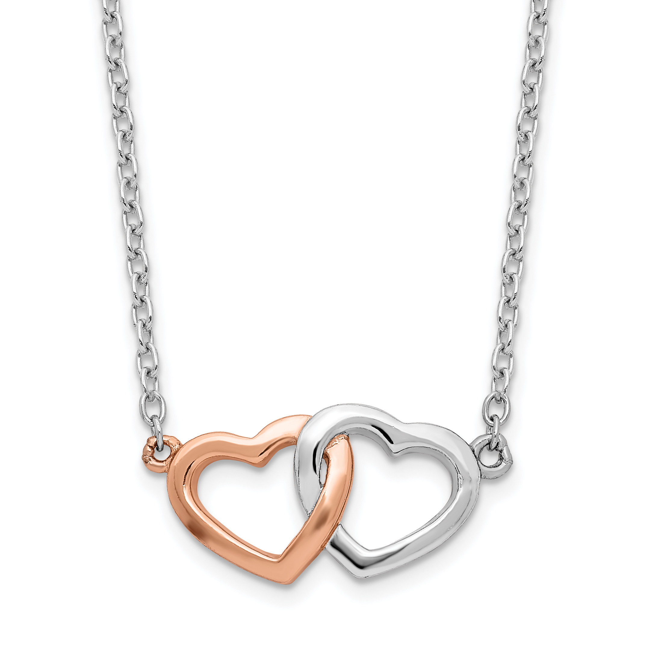 Sterling Silver Rhodium-plated Rose Tone Polished Hearts Necklace (QG6083-18)