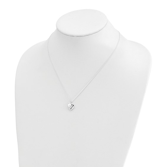 Sterling Silver CZ 16in w/2in ext Heart Necklace