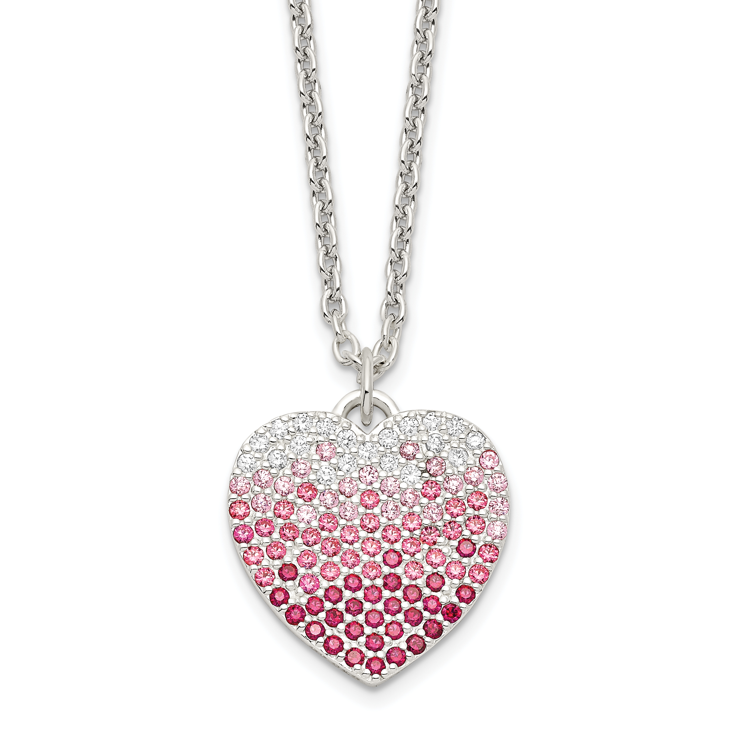 Sterling Silver 18+2in w/ext. Pink, Red & Clear CZ Heart Necklace (QG6085-18)