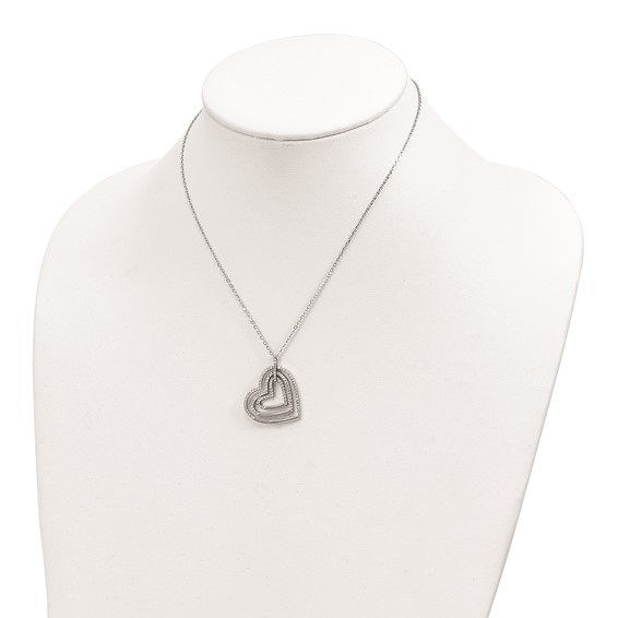 Sterling Silver Rhodium-plated Triple Open CZ Heart w/2 in ext. Necklace