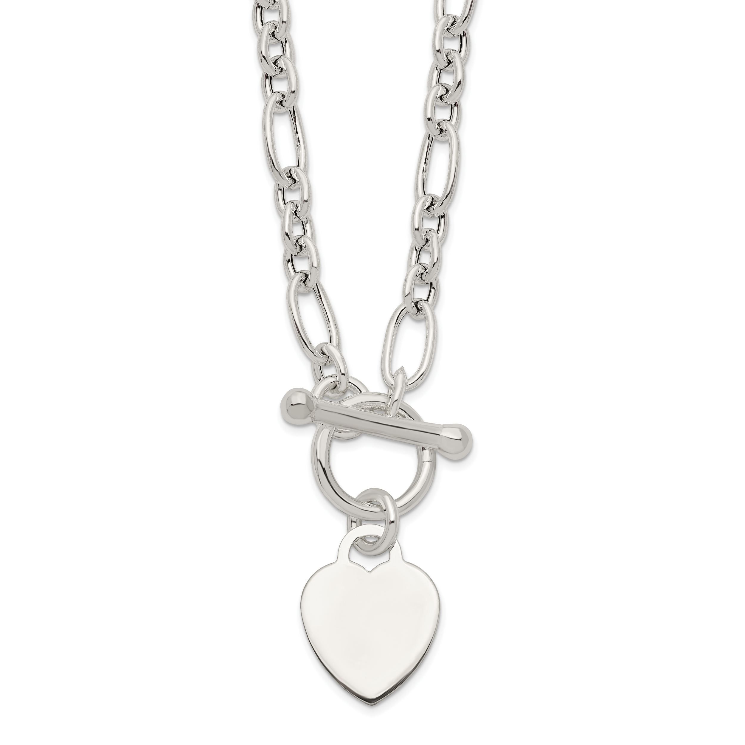 Sterling Silver Polished Heart Charm Fancy Link Necklace (QG6087-18)