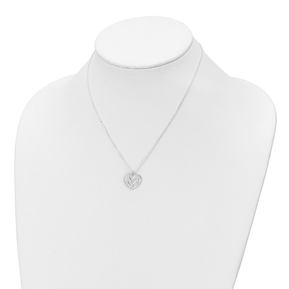 Sterling Silver CZ Hands in Heart Necklace