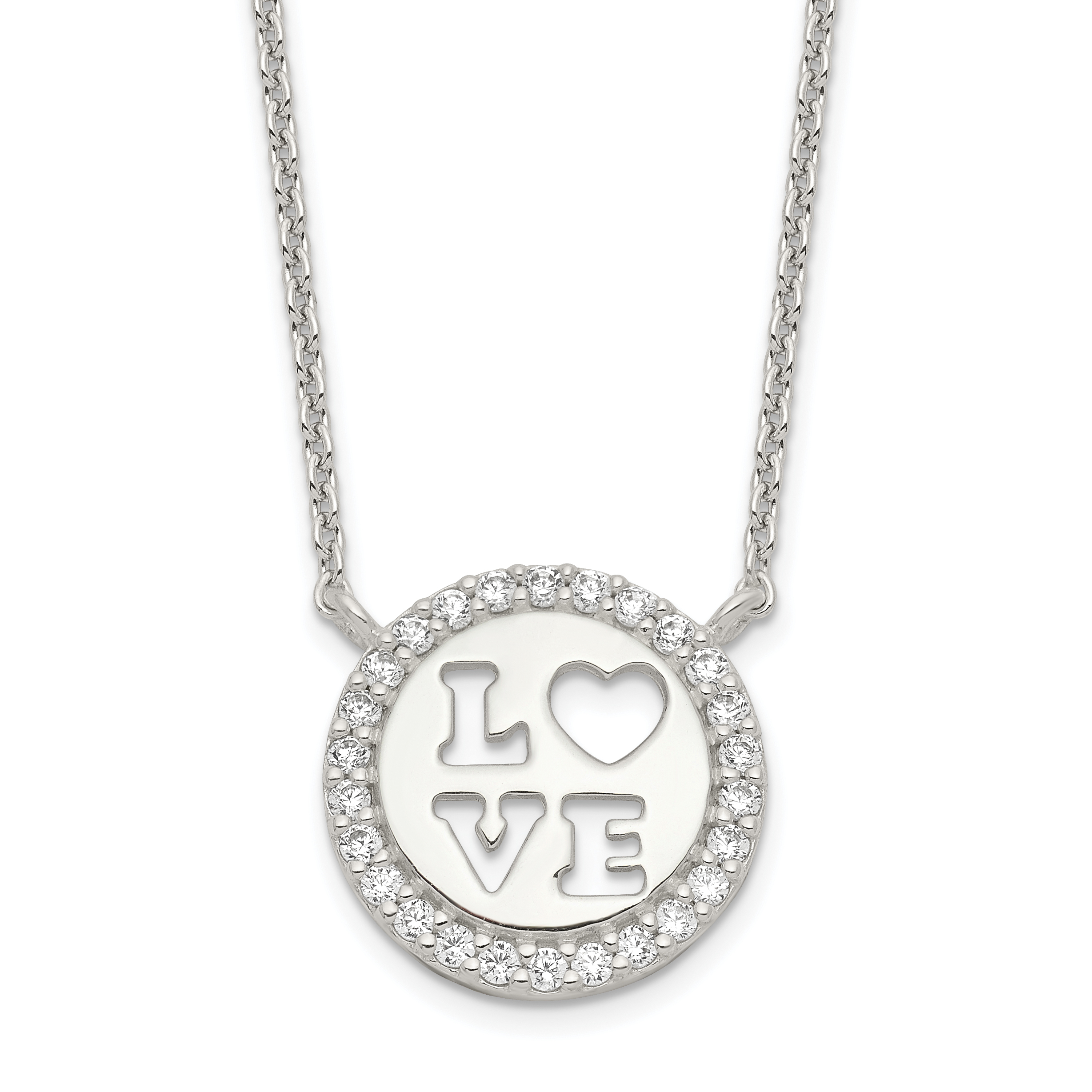 Sterling Silver Polished CZ Love Necklace (QG6093-18)