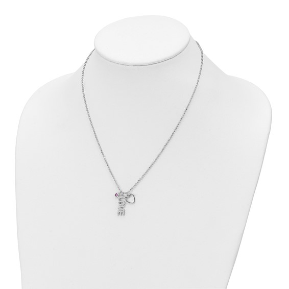 Sterling Silver Rhodium-plated CZ and Heart D/C Bead Chain Necklace