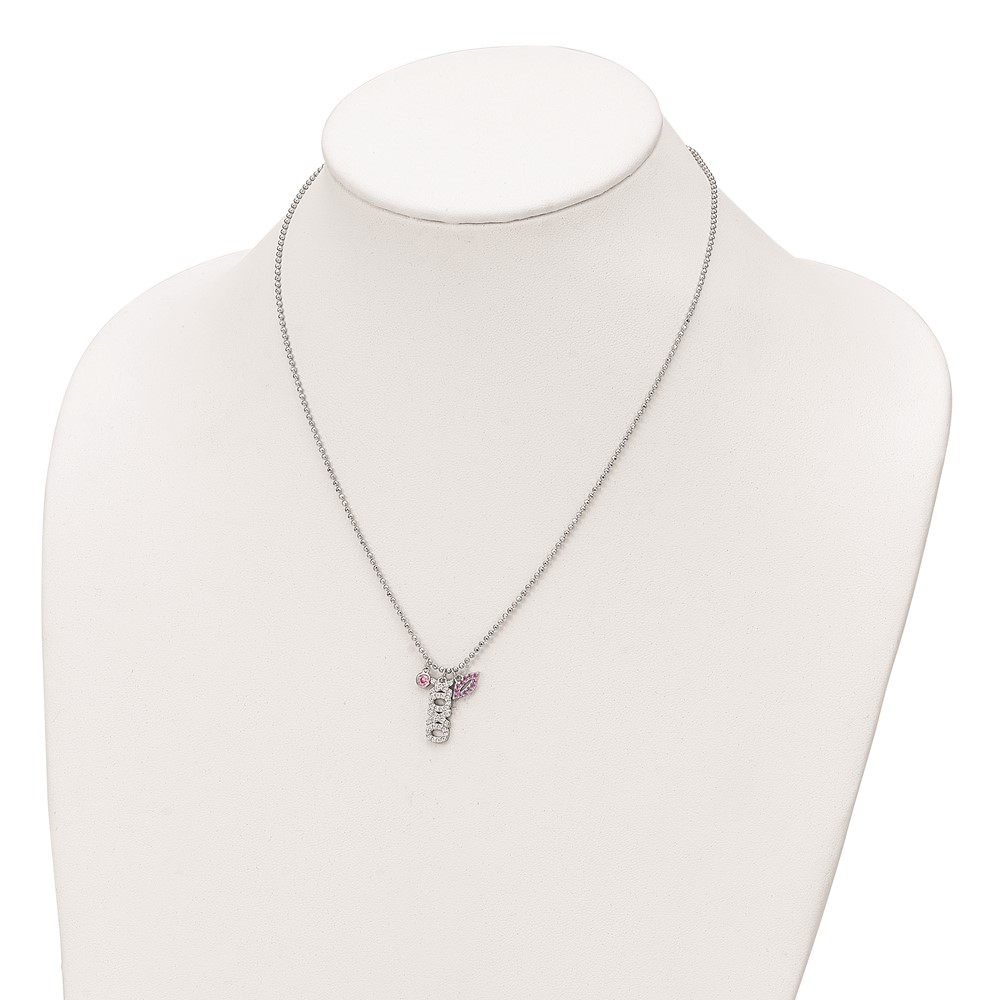 Sterling Silver Rhodium-plated CZ XOXO and Lips D/C Bead Chain Necklace (QG6095-18)
