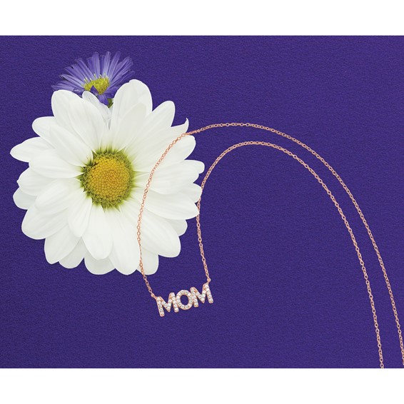 Sterling Silver Polished Rose-tone CZ MOM 18in Necklace