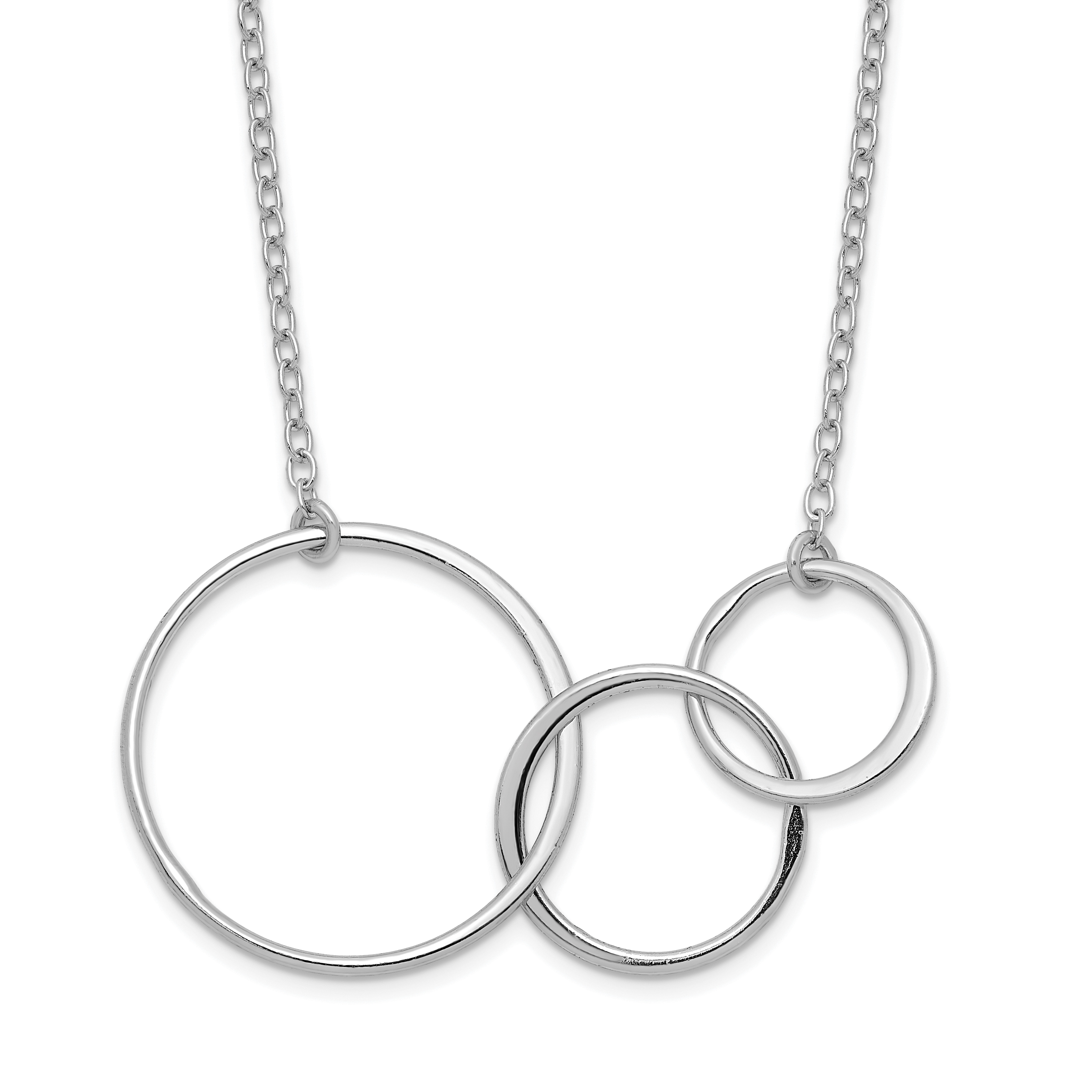 Sterling Silver Rhodium-plated 3 Intertwined Circles w/2 in ext. Necklace (QG6097-16)