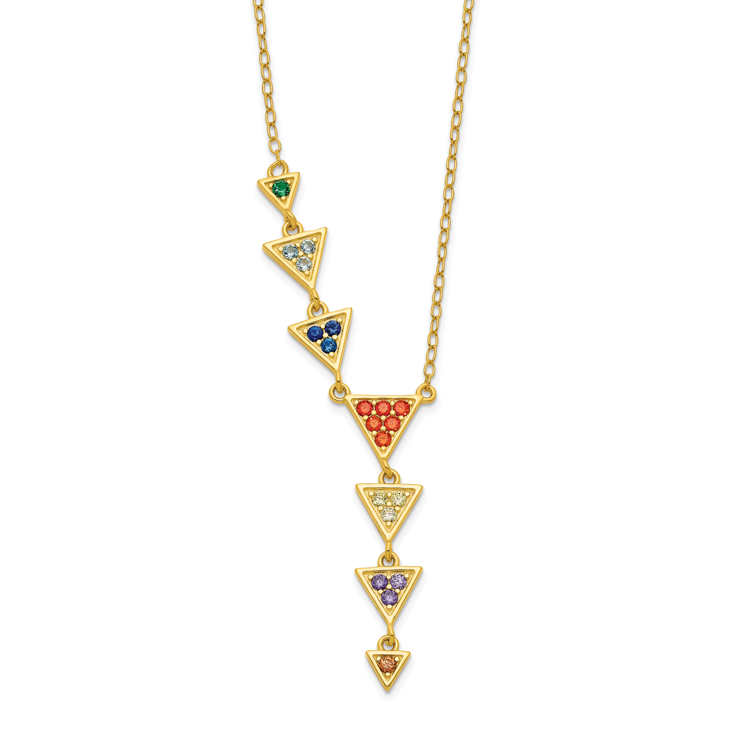 Sterling Silver Gold Tone Multicolor CZ Necklace (QG6099-16.5)