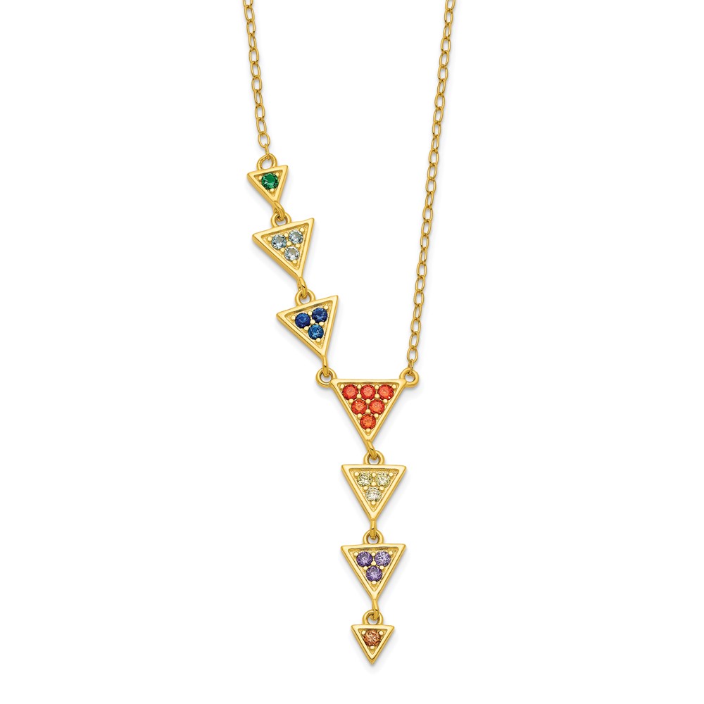 Sterling Silver Gold Tone Multicolor CZ Necklace (QG6099-16.5)