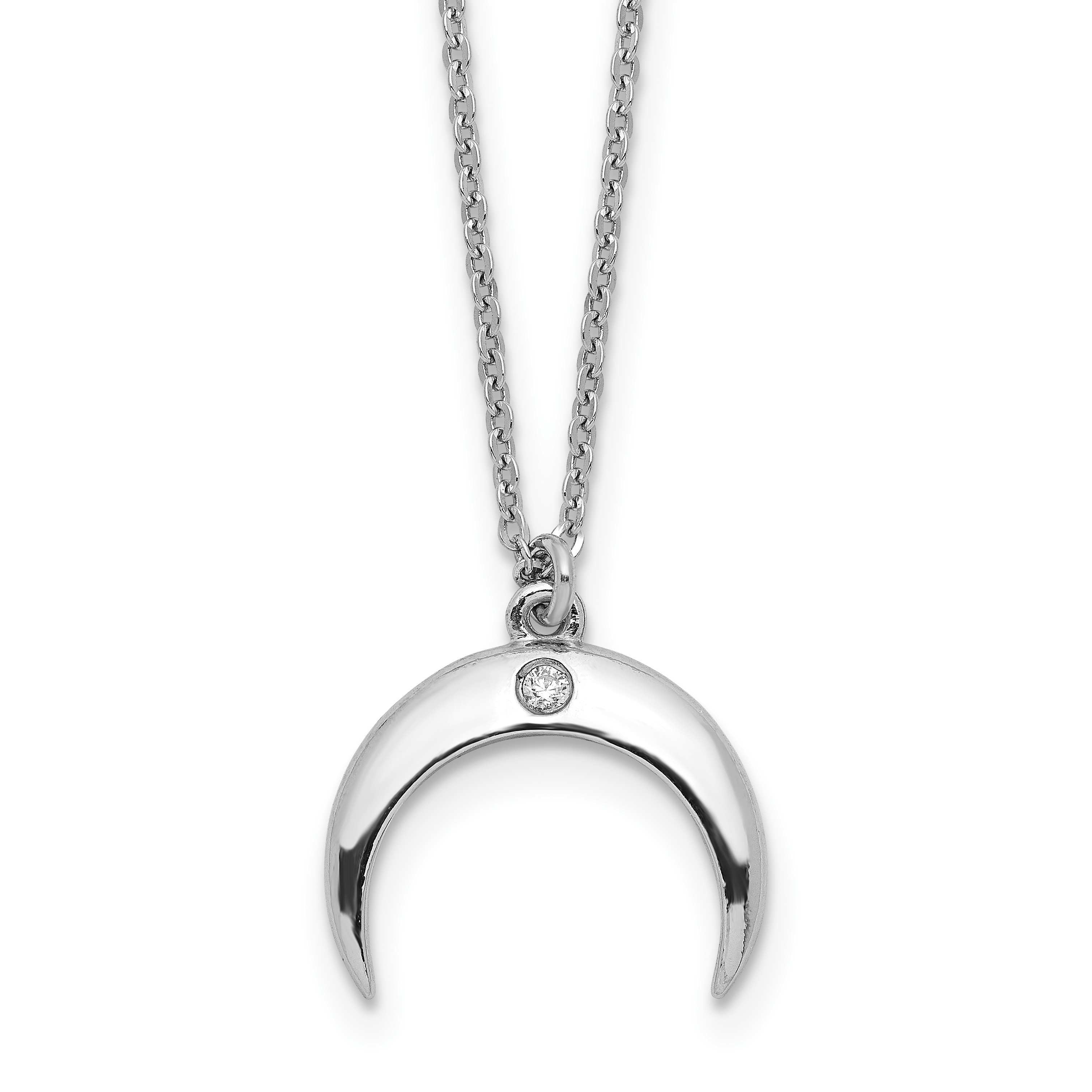 Sterling Silver Rhodium-plated CZ Moon Necklace (QG6100-16)