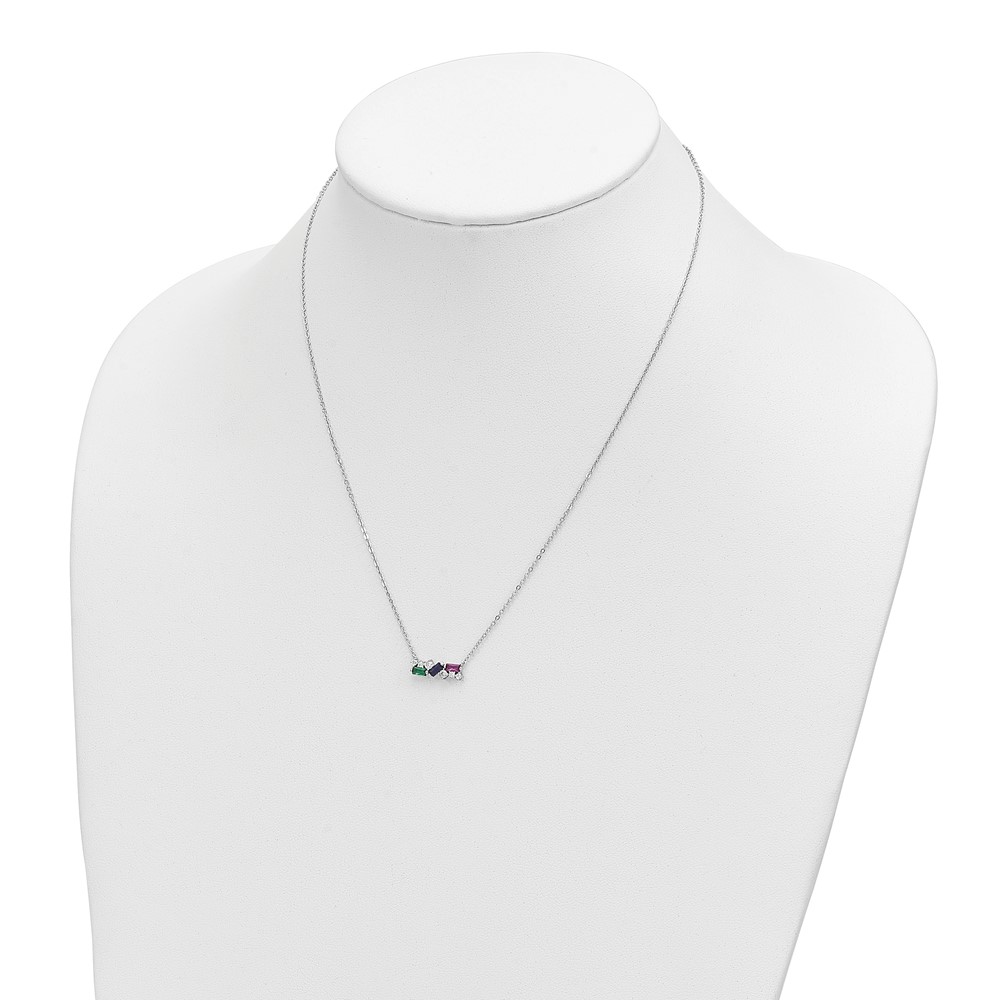 Sterling Silver Rhodium-plated Polished Multi-color CZ Necklace (QG6101-18)