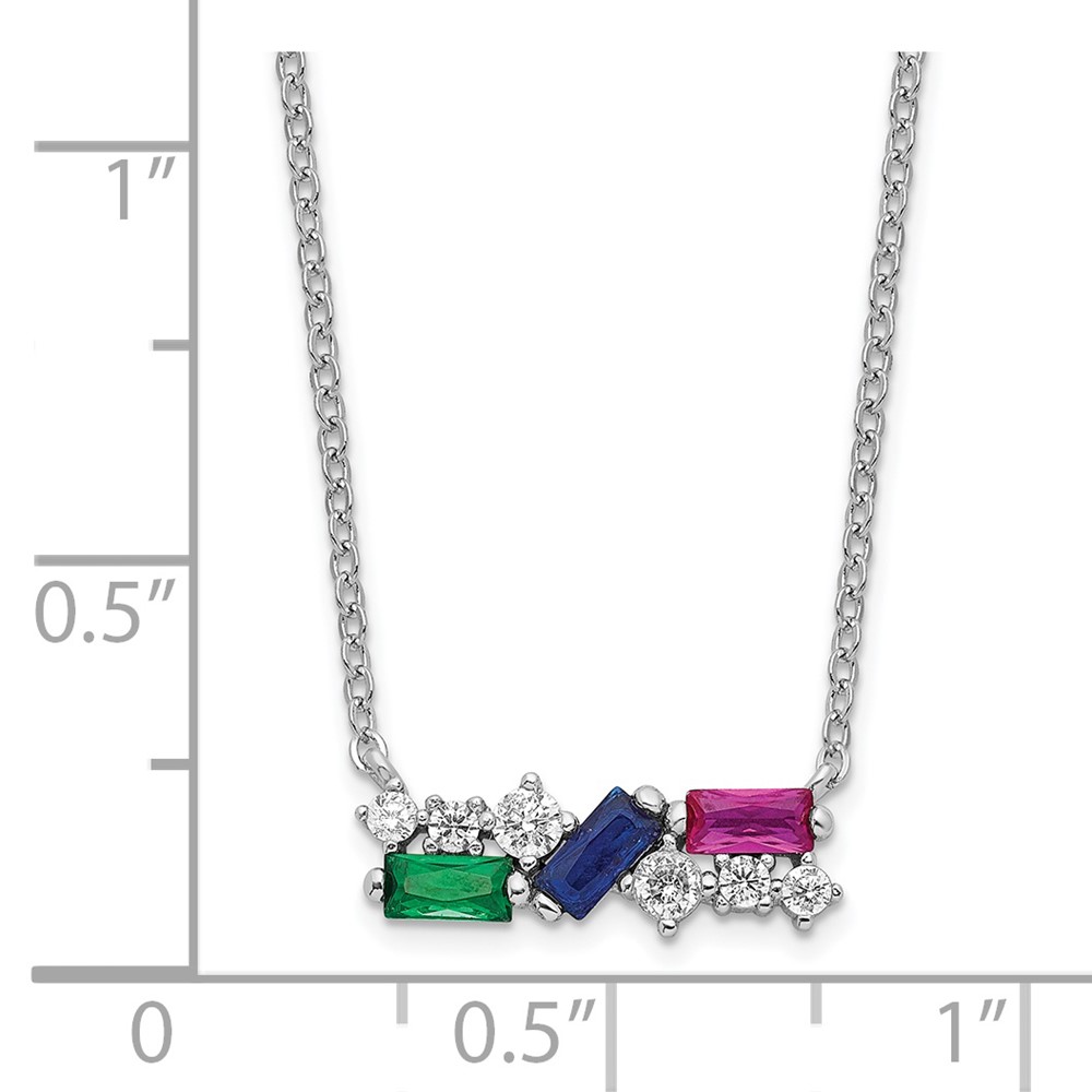 Sterling Silver Rhodium-plated Polished Multi-color CZ Necklace (QG6101-18)