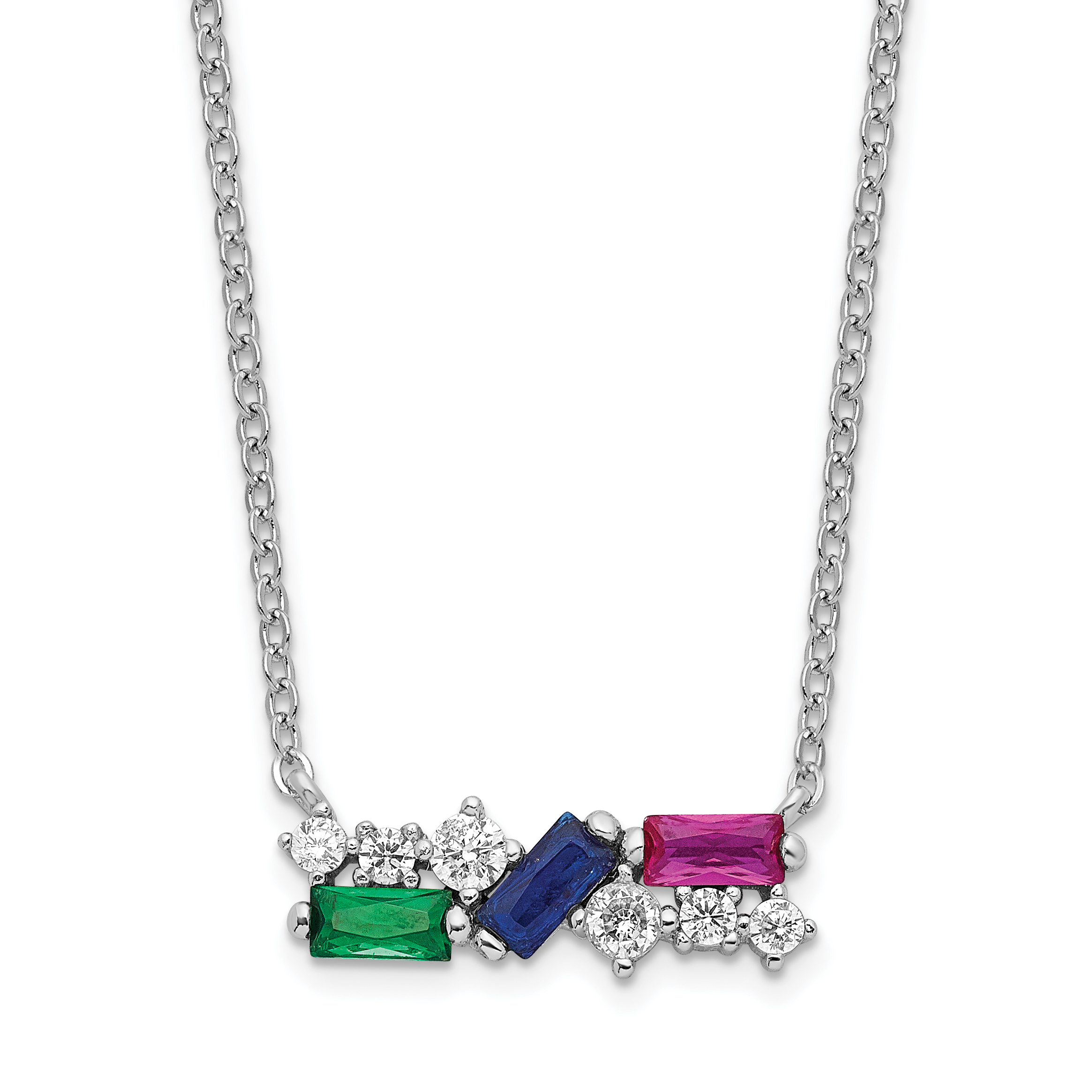 Sterling Silver Rhodium-plated Polished Multi-color CZ Necklace (QG6101-18)