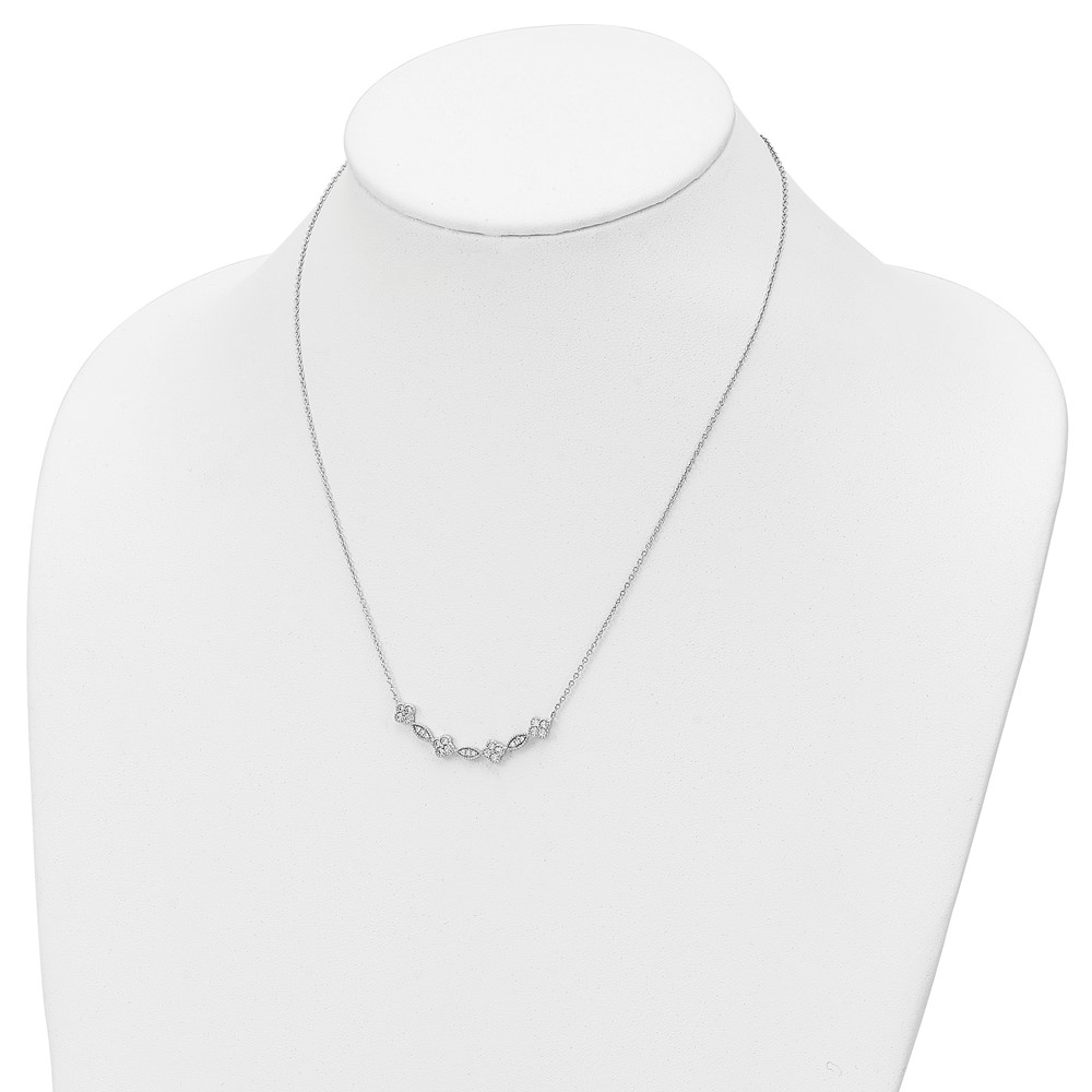 Sterling Silver Rhodium-plated Polished Fancy CZ Necklace (QG6103-17.75)