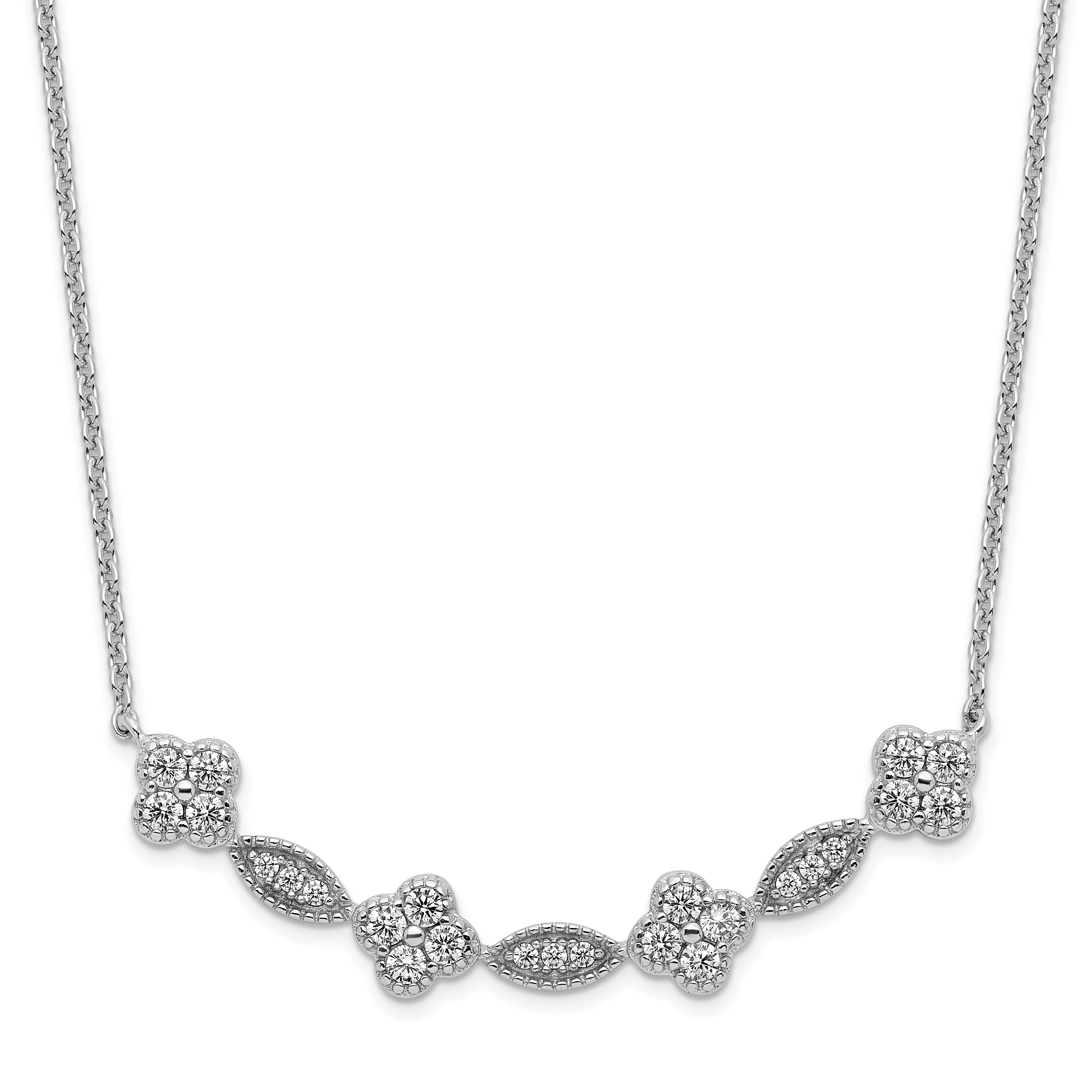 Sterling Silver Rhodium-plated Polished Fancy CZ Necklace (QG6103-17.75)