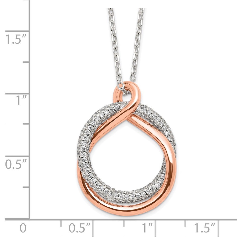 Sterling Silver Rose-tone Polished Pave CZ Twist w/2 in ext. Necklace (QG6109-15.5)
