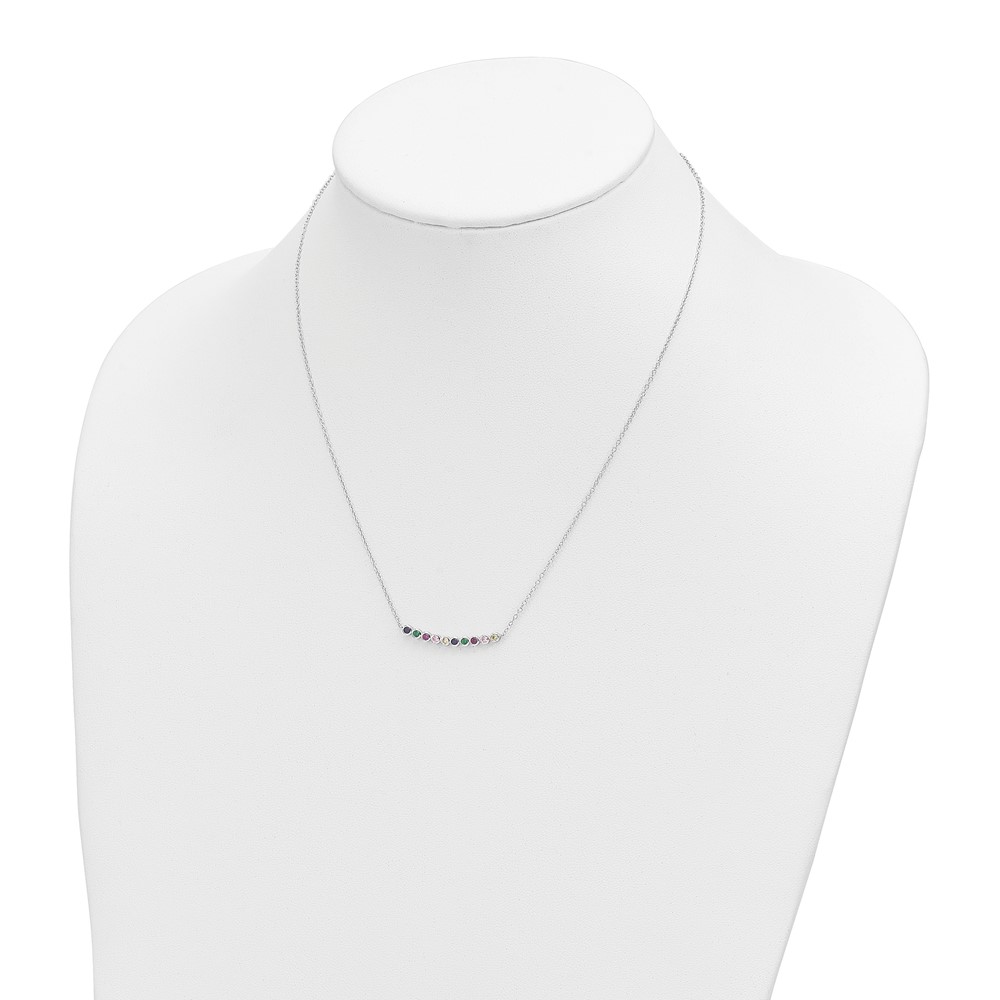 Sterling Silver Rhodium-plated Polished Multi-color CZ Bar Necklace (QG6110-18)