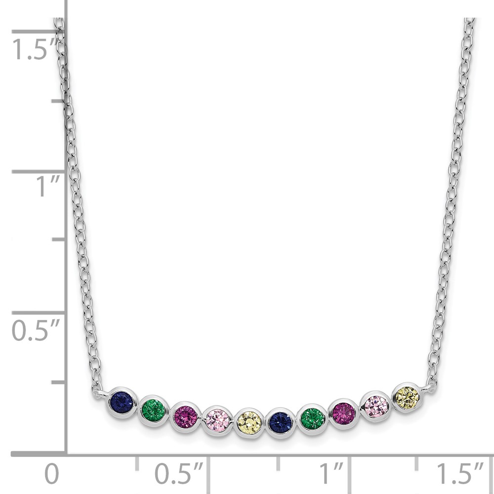 Sterling Silver Rhodium-plated Polished Multi-color CZ Bar Necklace (QG6110-18)