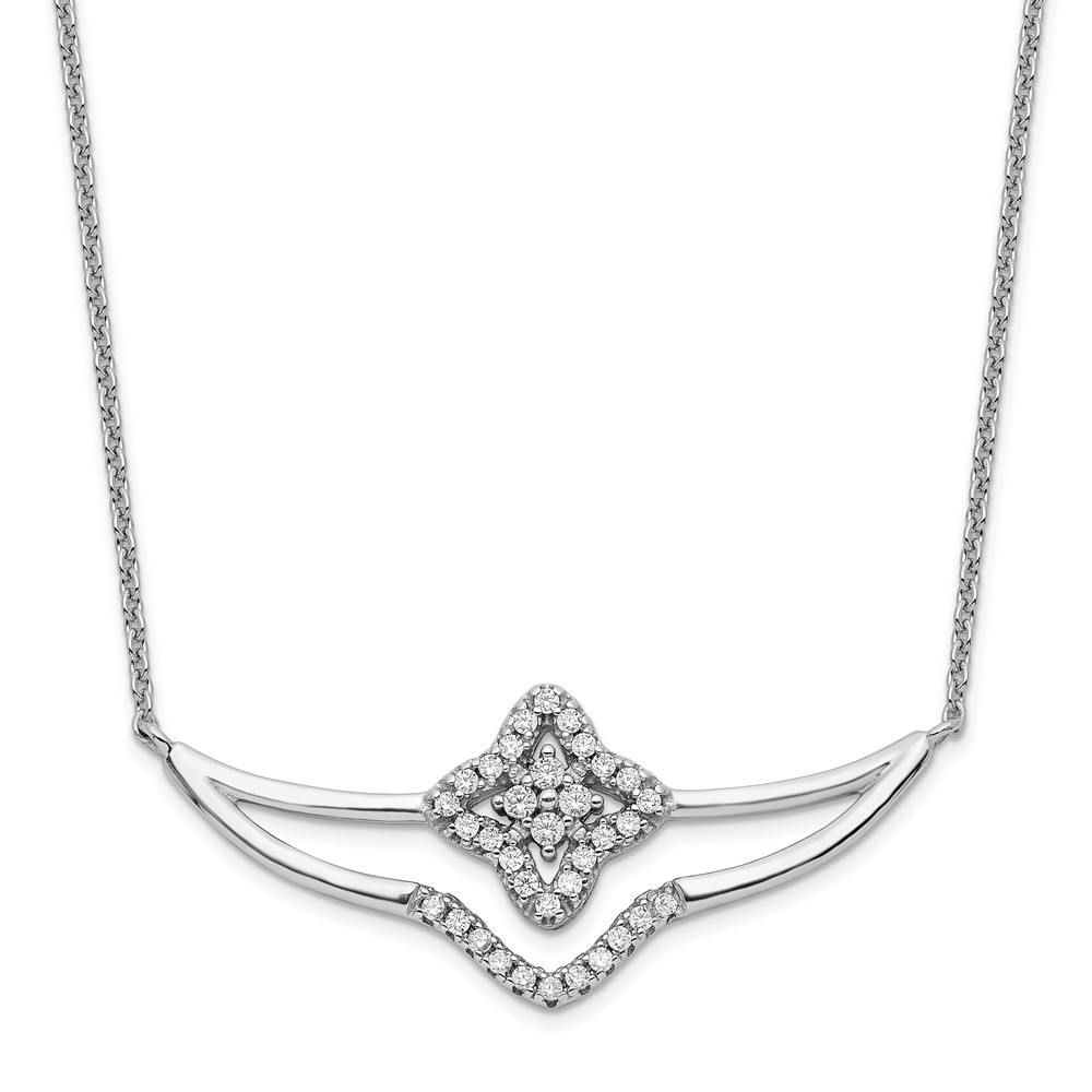 Sterling Silver Rhodium-plated Polished CZ Fancy Necklace (QG6111-17.75)