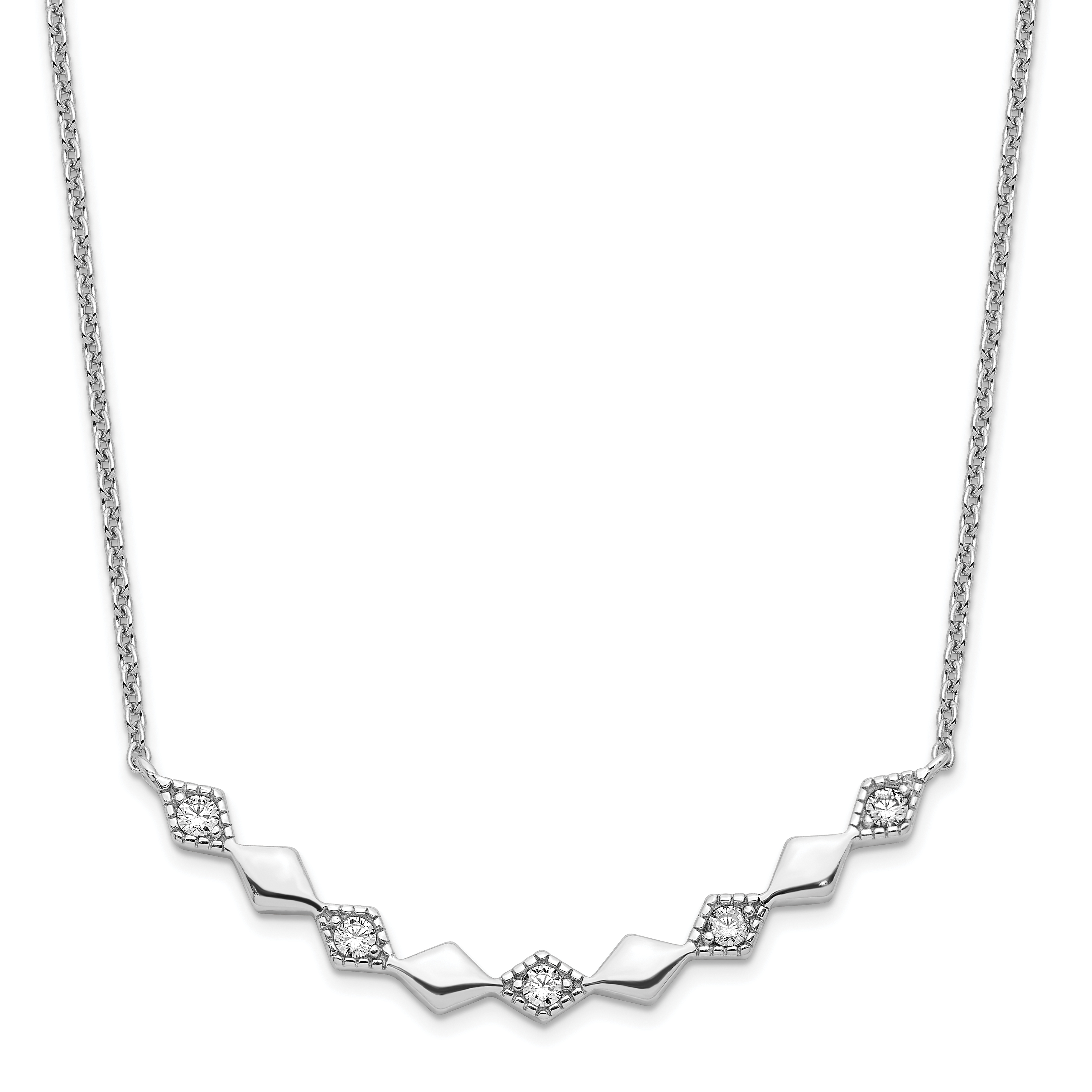 Sterling Silver Rhodium-plated Polished CZ Diamond Shapes 17.75in Necklace (QG6112-17.75)