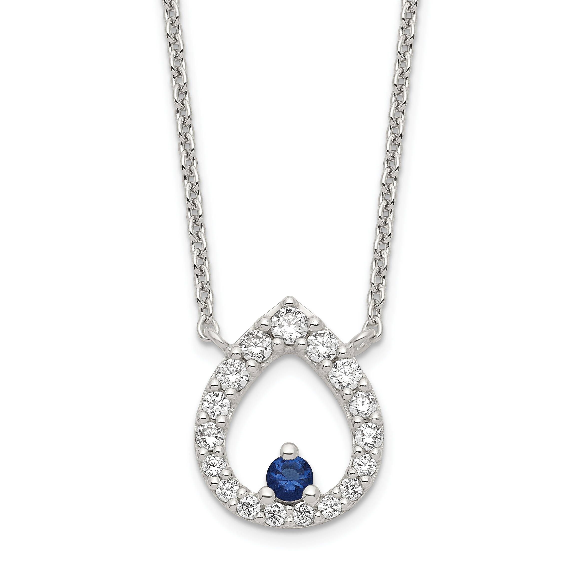 Sterling Silver Polished CZ Teardrop Necklace (QG6114-18)