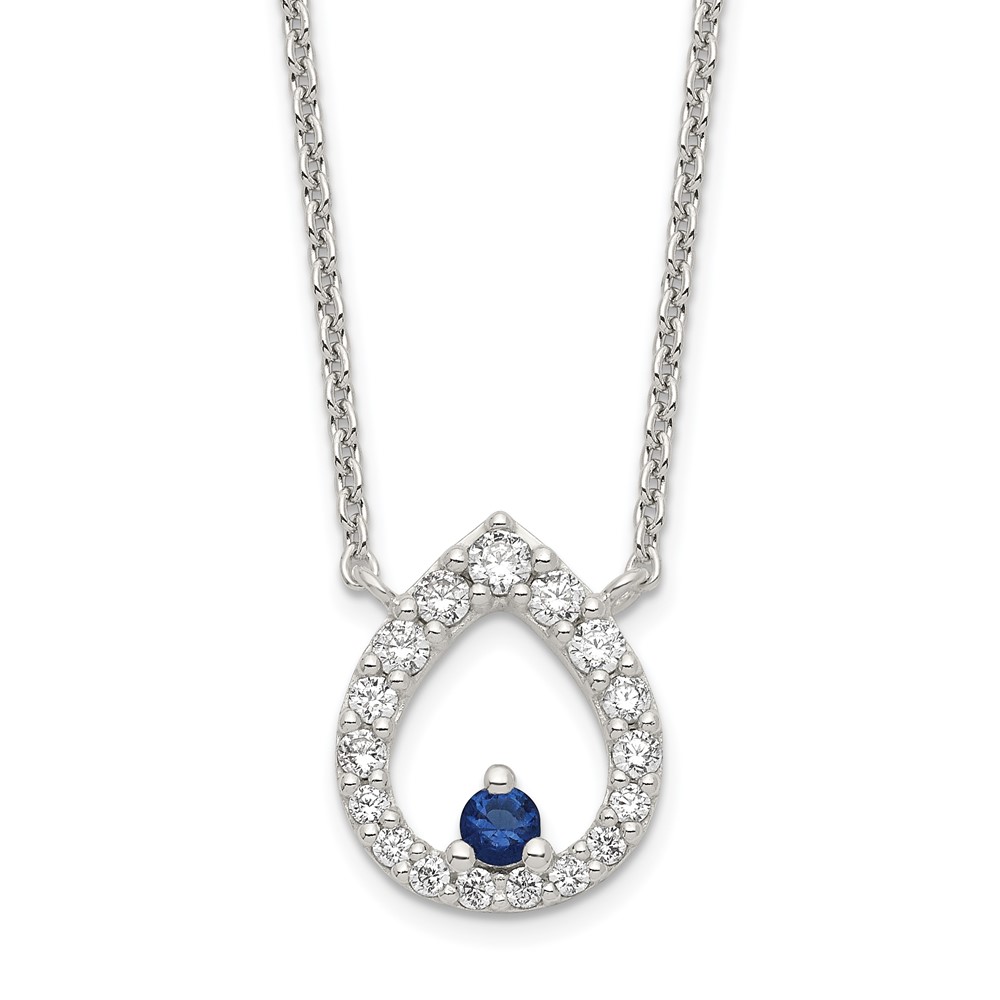 Sterling Silver Polished CZ Teardrop Necklace (QG6114-18)